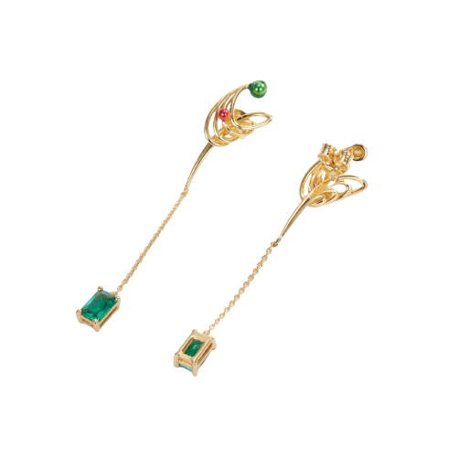 Rectangle Green Topaz Enamel Tassel Drop Earrings