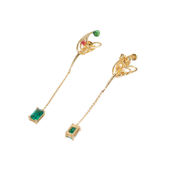 Rectangle Green Topaz Enamel Tassel Drop Earrings