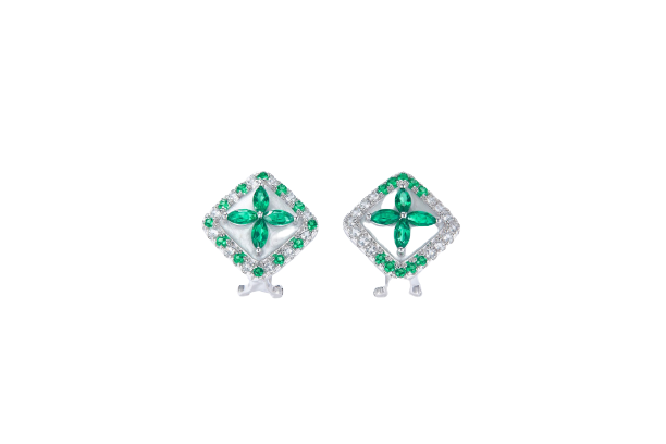 Green Topaz Cross Enamel Square Stud Earrings