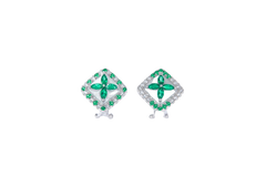 Green Topaz Cross Enamel Square Stud Earrings