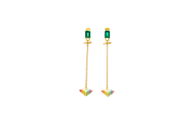 Rainbow Heart Enamel Tassel Drop Earrings