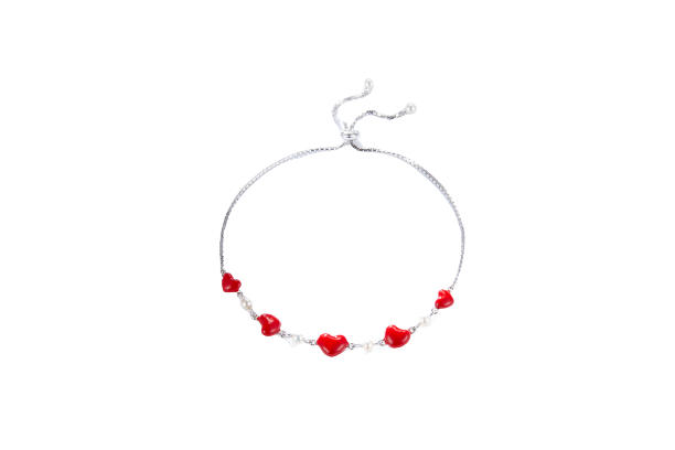 Red Enamel Heart Pearl Bracelet