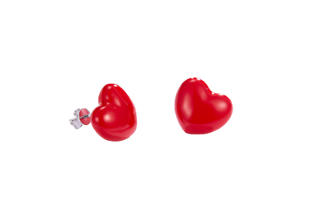 Red Heart Balloon Enamel Silver Stud Earrings