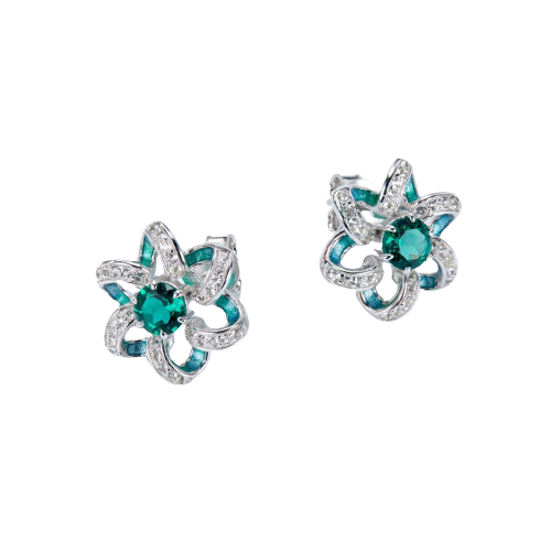 Green Topaz Enamel Flower Stud Earrings