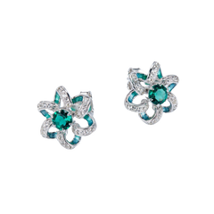 Green Topaz Enamel Flower Stud Earrings