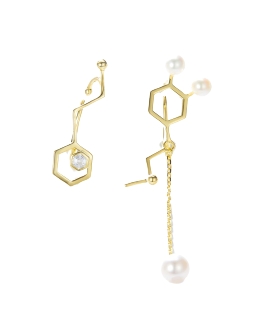 Asymmetric Molecule Structure Pearl Ear Bone Clips