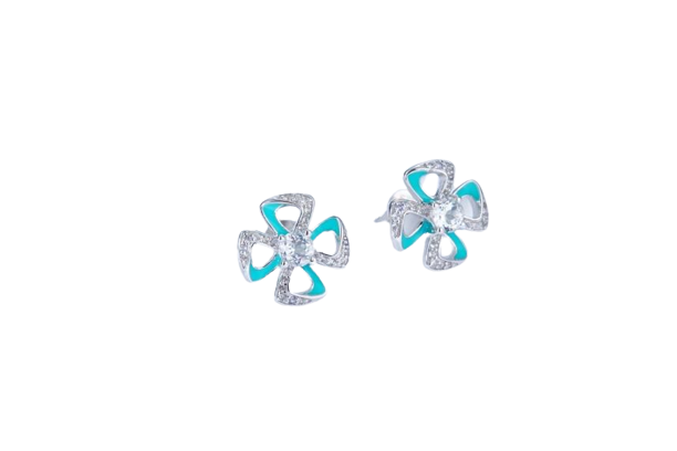 Windmills Blue Enamel Silver Stud Earrings