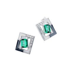 Black White Enamel Rectangle Green Zircon Studs