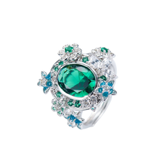 Oval Green Topaz Enamel Flower Ring