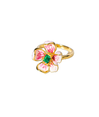 Golden Peach Blossom Enamel Ring for Women