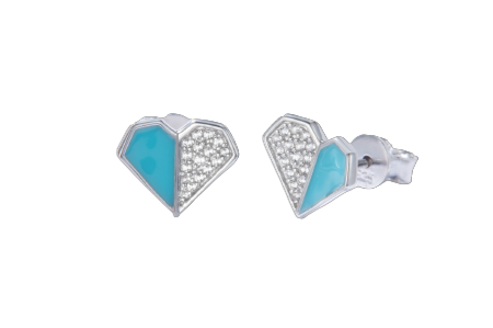 Blue Enamel Heart Silver Stud Earrings