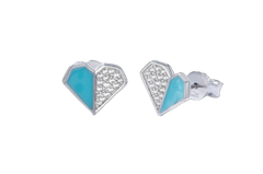 Blue Enamel Heart Silver Stud Earrings