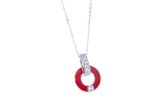 Red Circle Enamel Silver Necklace for Women