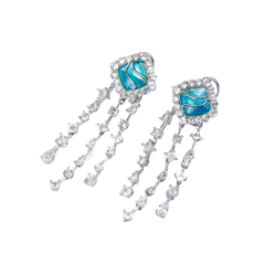 Blue Enamel Zircon Tassels Drop Earrings