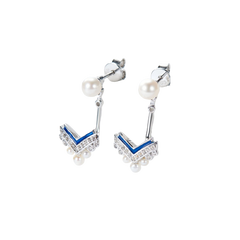 V Shape Pearl Enamel Drop Earrings