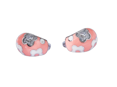 Pink Enamel Daisy Flower Silver Stud Earrings