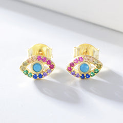 Colourful Zircon Devil's Eye Silver Studs Earrings for Women
