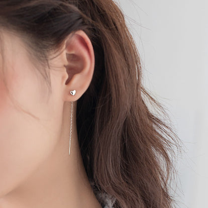 Smooth Heart Ear Line Silver Drop Earrings for Women – Hoobd