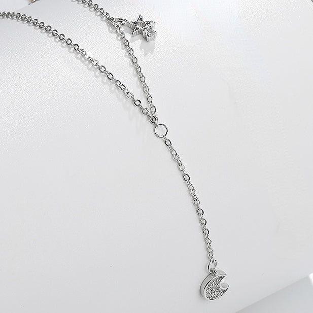 Tassel Zircon Star Moon Silver Necklace for Women