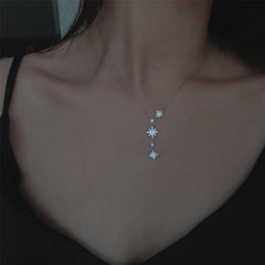 Three Zircon Star Silver Necklace for Women