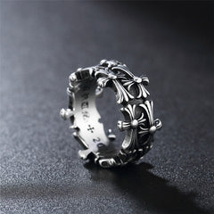 Double Row of Cross Flower Titanium Steel Ring for Men