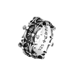 Double Row of Cross Flower Titanium Steel Ring for Men