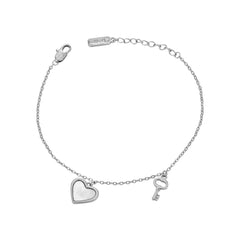 Heart Mother of Pearl with Key Silver Bracelet for Women