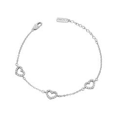 Zircon Hollow Heart Silver Bracelet for Women