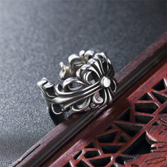 Hollow Cross Flower Titanium Steel Ring for Men