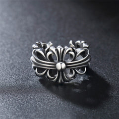 Hollow Cross Flower Titanium Steel Ring for Men