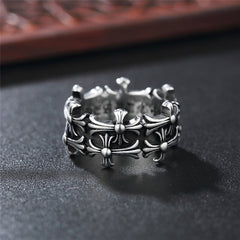 Double Row of Cross Flower Titanium Steel Ring for Men