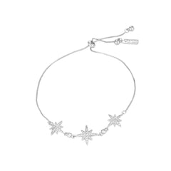 Three Zircon Octagonal Stars Silver Bracelet for Women