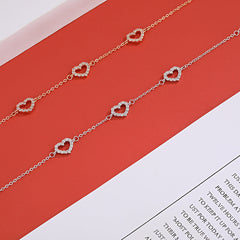 Zircon Hollow Heart Silver Bracelet for Women