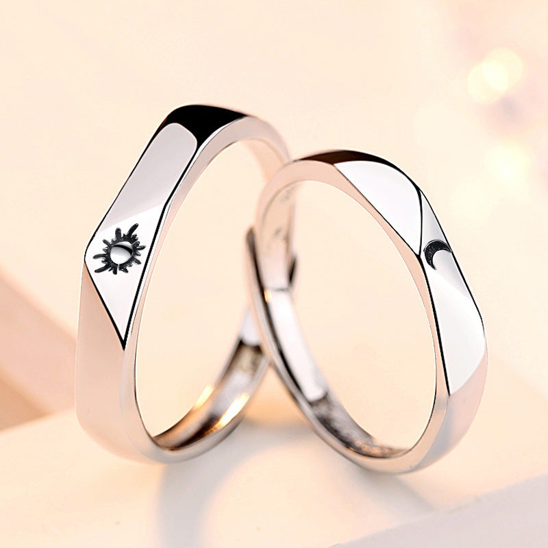 Sun and Moon Silver Couple Rings