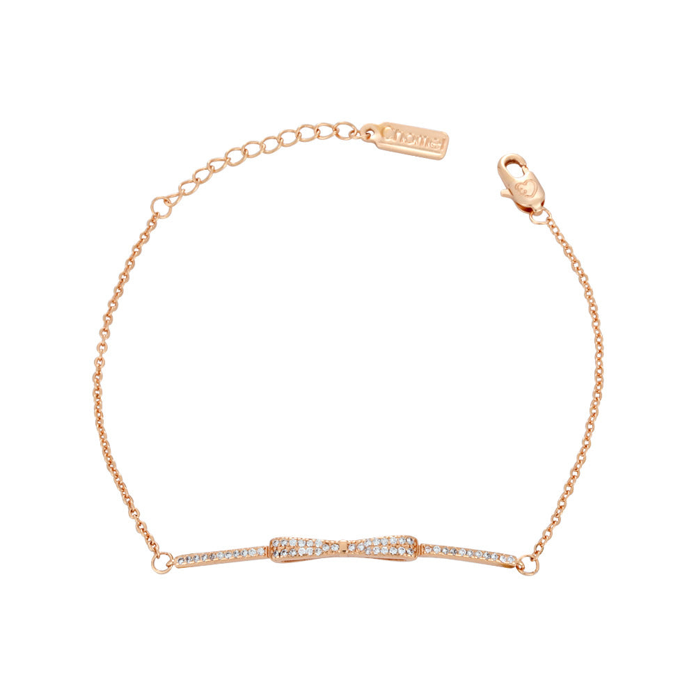 Zircon Thin Bow Silver Bracelet for Women