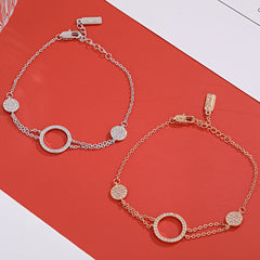 Zircon Hollow Circle with Small Round Silver Bracelet for Women