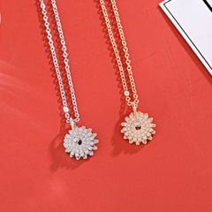 Zircon Sunflower Design Pendant Silver Necklace for Women