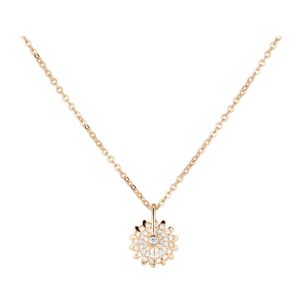 Zircon Sunflower Design Pendant Silver Necklace for Women