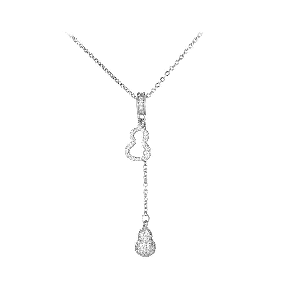 Zircon Double Gourds Tassel Silver Necklace for Women