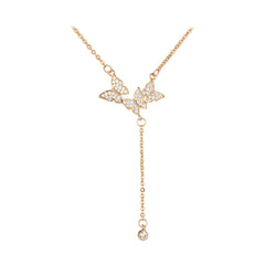 Three Zircon Butterflies Tassels Silver Necklace for Women