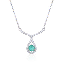 V Shape Water Droplet Round Cut Natural Gemstone Silver Necklace