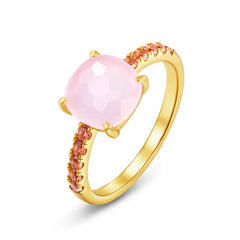 Geometric Round Cut Pink Crystal Silver Ring