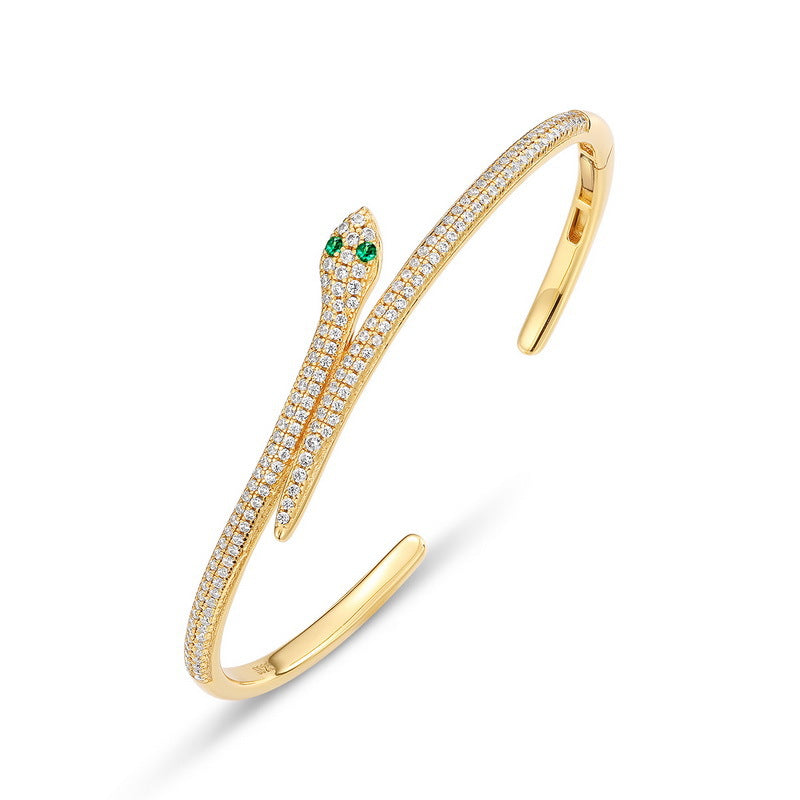 Green Eye Snake Zircon Opening Sterling Silver Bracelet