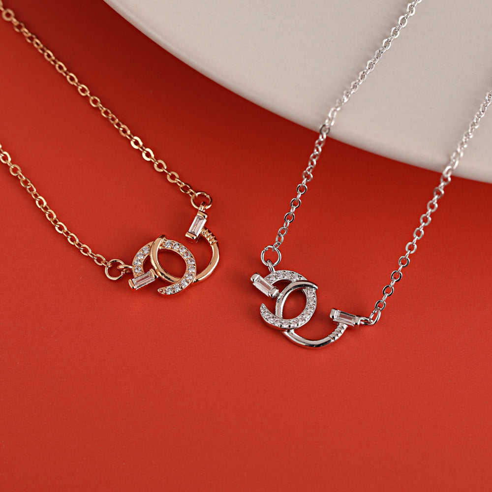 Double G with Zircon Pendant Silver Necklace for Women