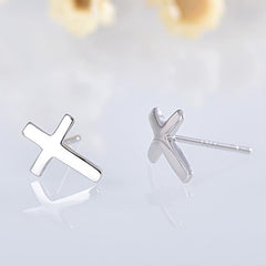 Glossy Cross Silver Studs Earrings for Women