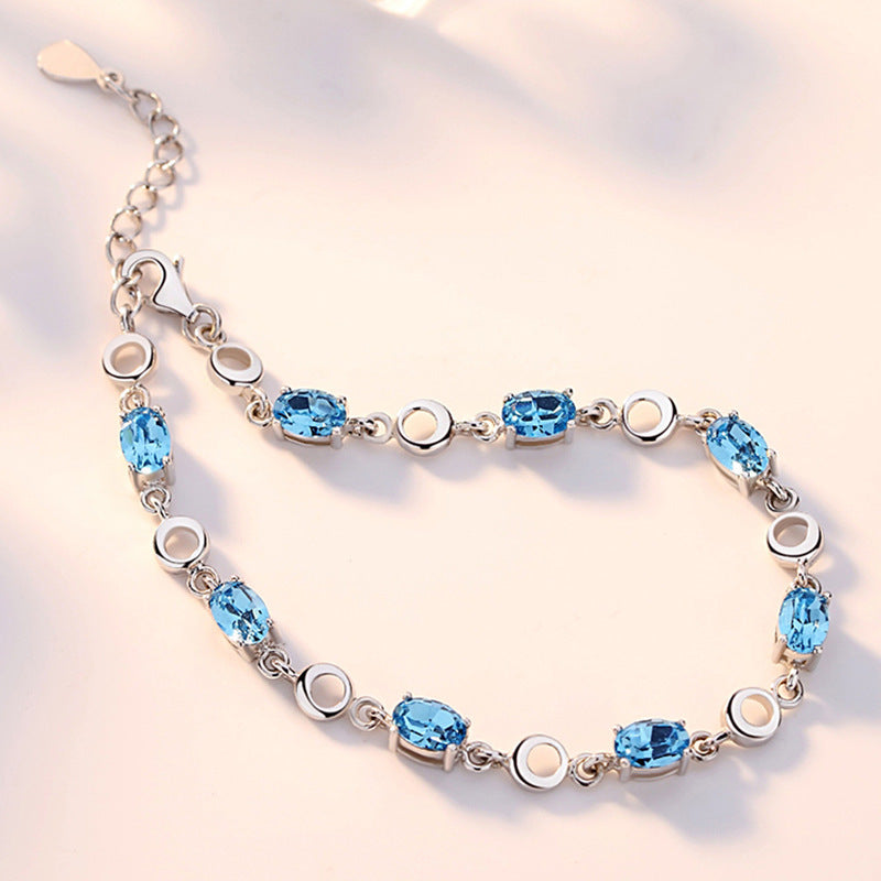 Oval Crystal Silver Bracelet for Women