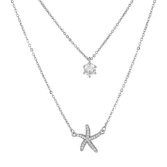 Starfish with Zircon Double Layers Silver Necklace for Women