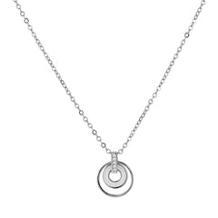 Two Circle with Mother-of-pearl Buckle Zircon Ring Silver Necklace for Women