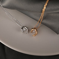 Dolphin with Round Zircon Pendant Silver Necklace for Women