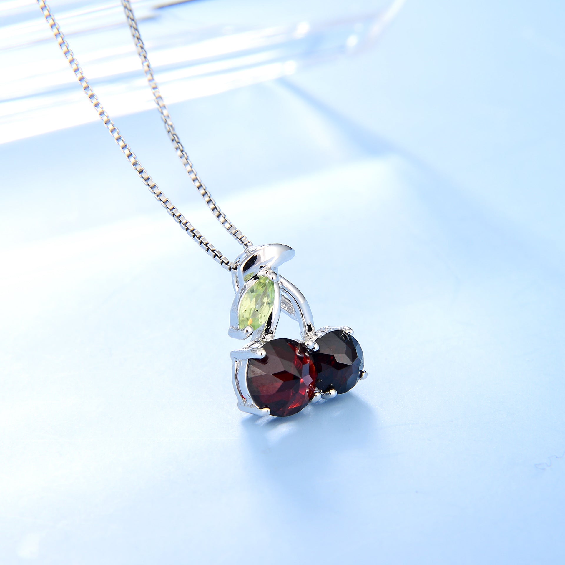 Natural Colourful Gemstone Cherry Pendant Silver Necklace Pendant for Women